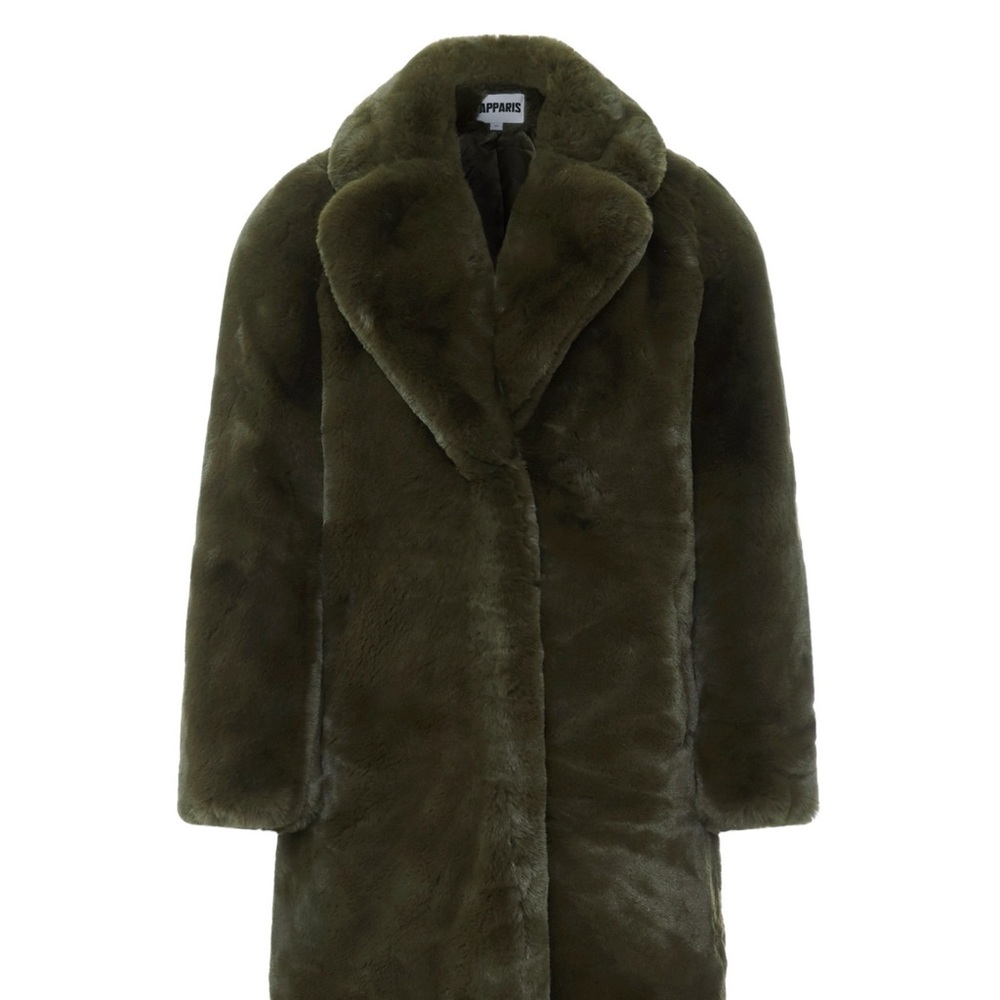 Apparis faux fur coat (long) in green, Size S